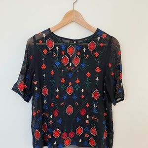 LUCKY BRAND Sheer Embroidered Top